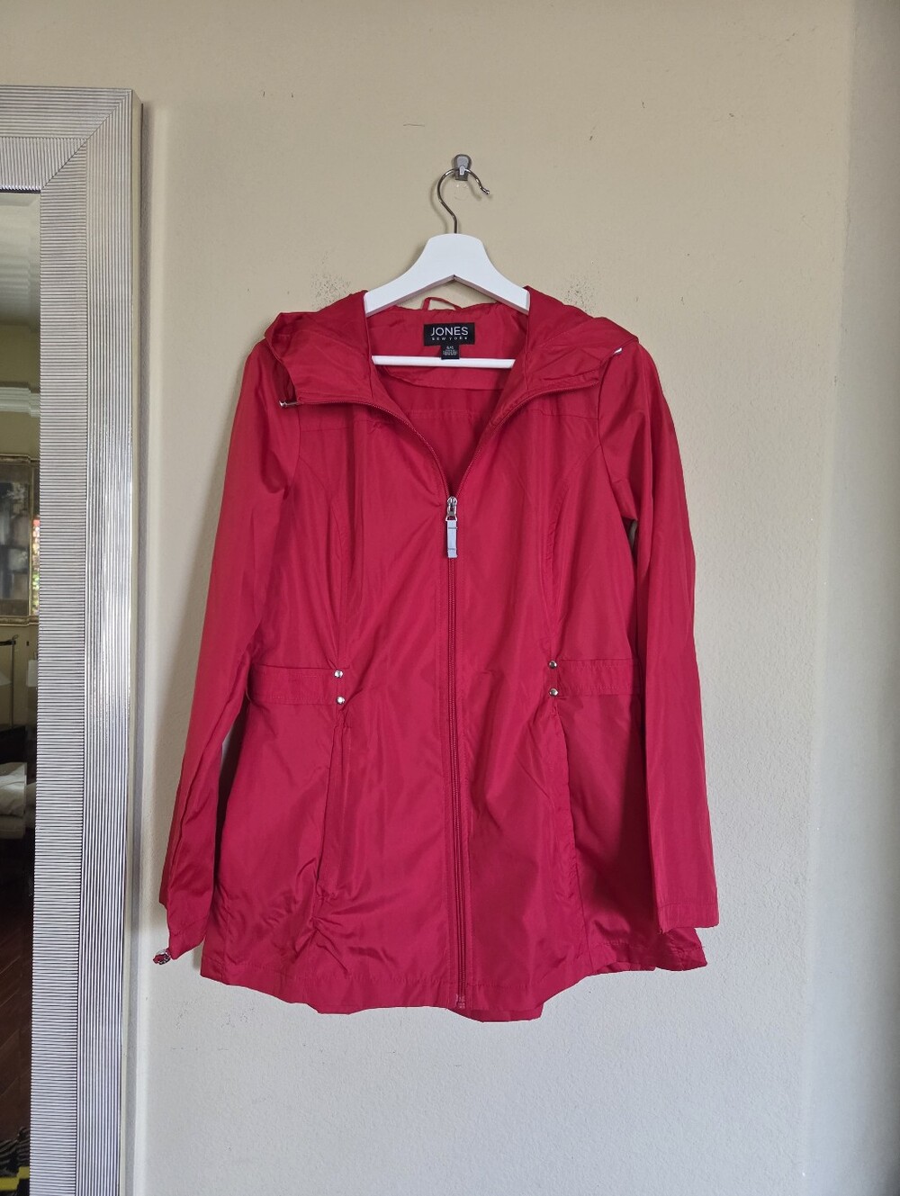 Jones New York Bright Red Packable Hooded Utility Jacket Rain Coat